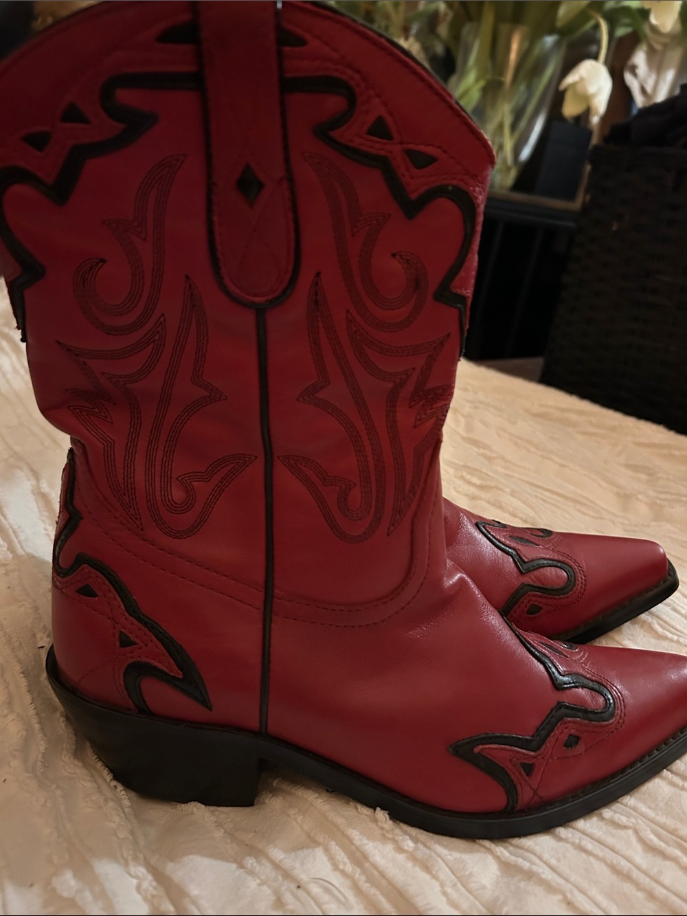 Coldwater Creek Red Western Cowboy Boots with Black Accents